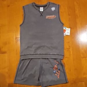 NWT Marvel Gray Spider-Man Sleeveless 2pc short Set
